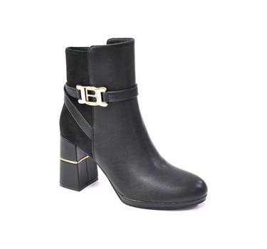 LAURA BIAGOTTI BLOCK HEEL ANKLE  BOOT WITH GOLD DETAILING