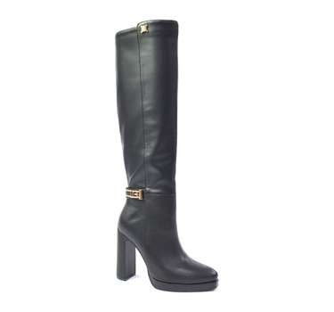 LAURA BIAGOTTI BLOCK HEEL OVER THE KNEE  BOOT IN BLACK WITH GOLD DETAILING