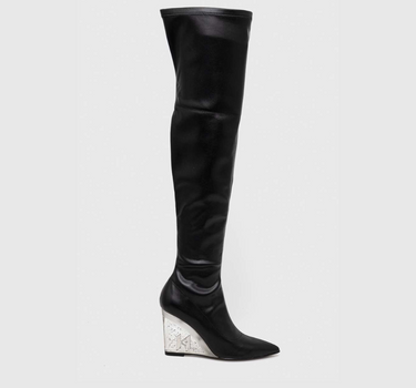 KARL LAGERFELD  KOLUMN MID LEG RUCHE BOOT IN BLACK