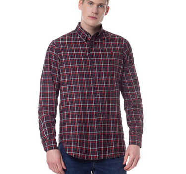 US POLO MEN CHECKED TWILL LONG SLEEVE SHIRT IN BURGUNDY