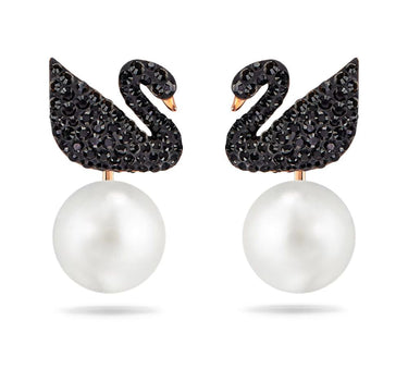 SWAROVSKI ICONIC SWAN EARRINGS JACKETS IN BLACK ROSE GOLD