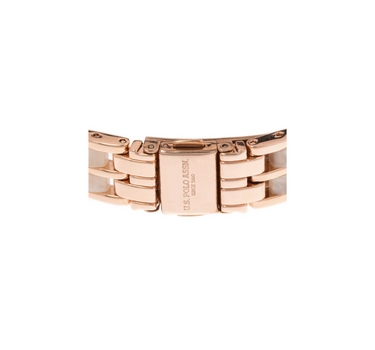 US POLO WOMEN ELOISE LIGHT PINK MARBLE RESIN BAND WITH ROSE GOLD PLATED METAL LINKS
