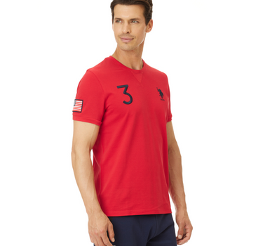 US POLO MEN COTTON PIQUE T-SHIRT WITH NUMBER LOGO AND AMERICAN FLAG