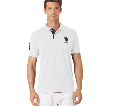 US POLO MENS SHORT-SLEEVED PIQUE POLO SHIRT WITH LOGO AND NUMBER