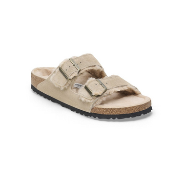 BIRKENSTOCK ARIZONA SHEARLING SUEDE LEATHER IN NUDE