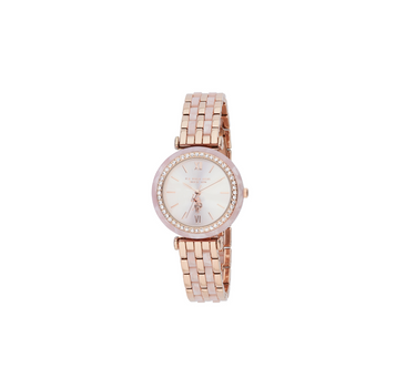 US POLO WOMEN ELOISE LIGHT PINK MARBLE RESIN BAND WITH ROSE GOLD PLATED METAL LINKS