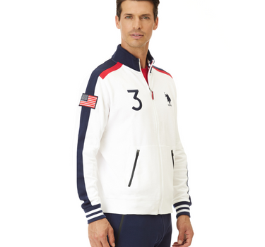 US POLO MEN TWO-TONE LONG-SLEEVED FLEECE WITH LOGO AND NUMBER