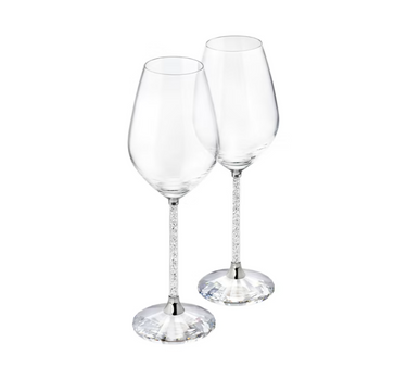SWAROVSKI CRYSTALLINE WINE GLASSES (SET OF 2) IN SILVER