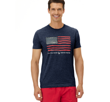 US POLO MEN COTTON JERSEY T-SHIRT WITH FLAG AND PRINT
