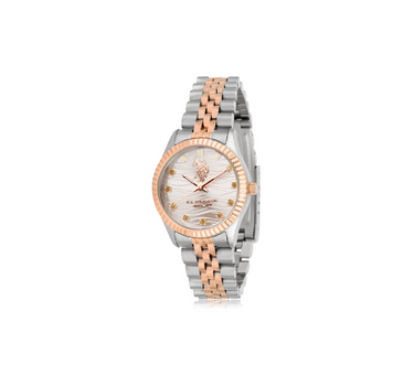 US POLO WOMEN AZURE STAINLESS STEEL BAND WITH ROSE GOLD PLATED LINK