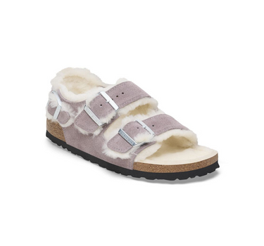 BIRKENSTOCK MILANO SHEARLING SUEDE LEATHER IN FADED PURPLE