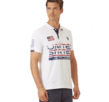 US POLO MENS SHORT-SLEEVED COTTON PIQUE POLO SHIRT WITH PRINT